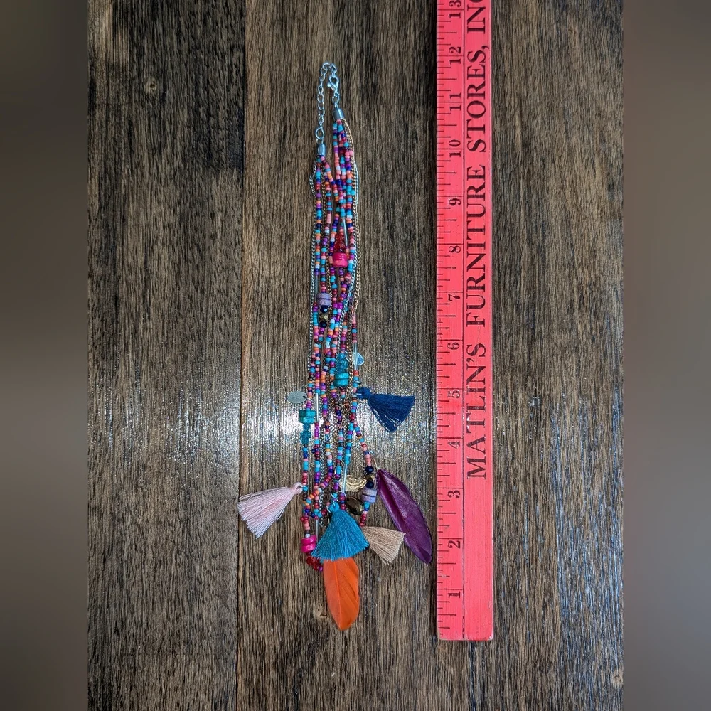 Multicolor Beaded Tassel Necklace‎